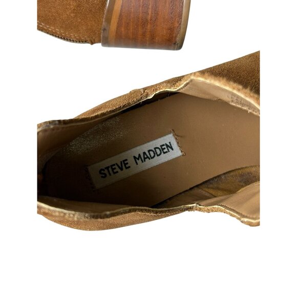 Steve Madden Raisie Ankle Booties Leather Brown Tan Suede Boots Women's 7.5 M - Picture 5 of 14